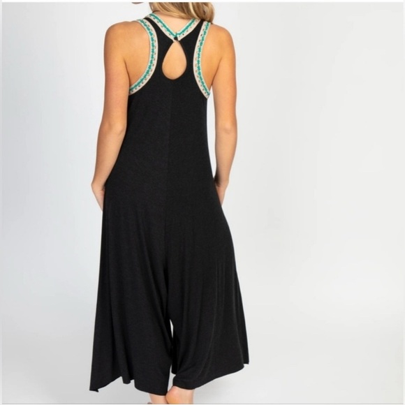 Natural Life Willow Jumpsuit Wide Leg Charcoal Cropped Small Crotchet Trim - Picture 2 of 14